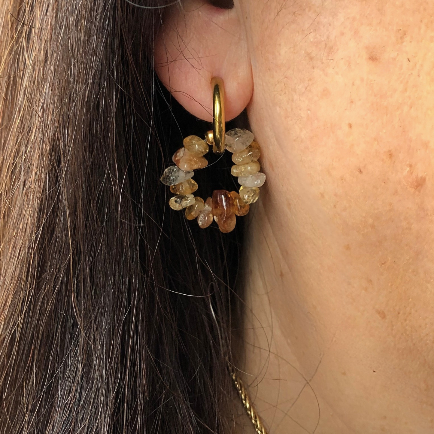 BOUCLES D'OREILLES LAURIE - créoles perles chips citrine