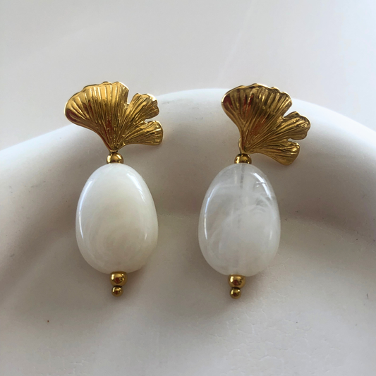 BOUCLES D'OREILLES ÉLIA - Ginkgo perle blanche