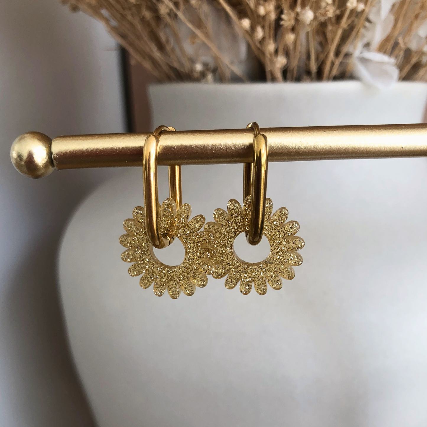 BOUCLES D'OREILLES NORA - créoles marguerite pailletée