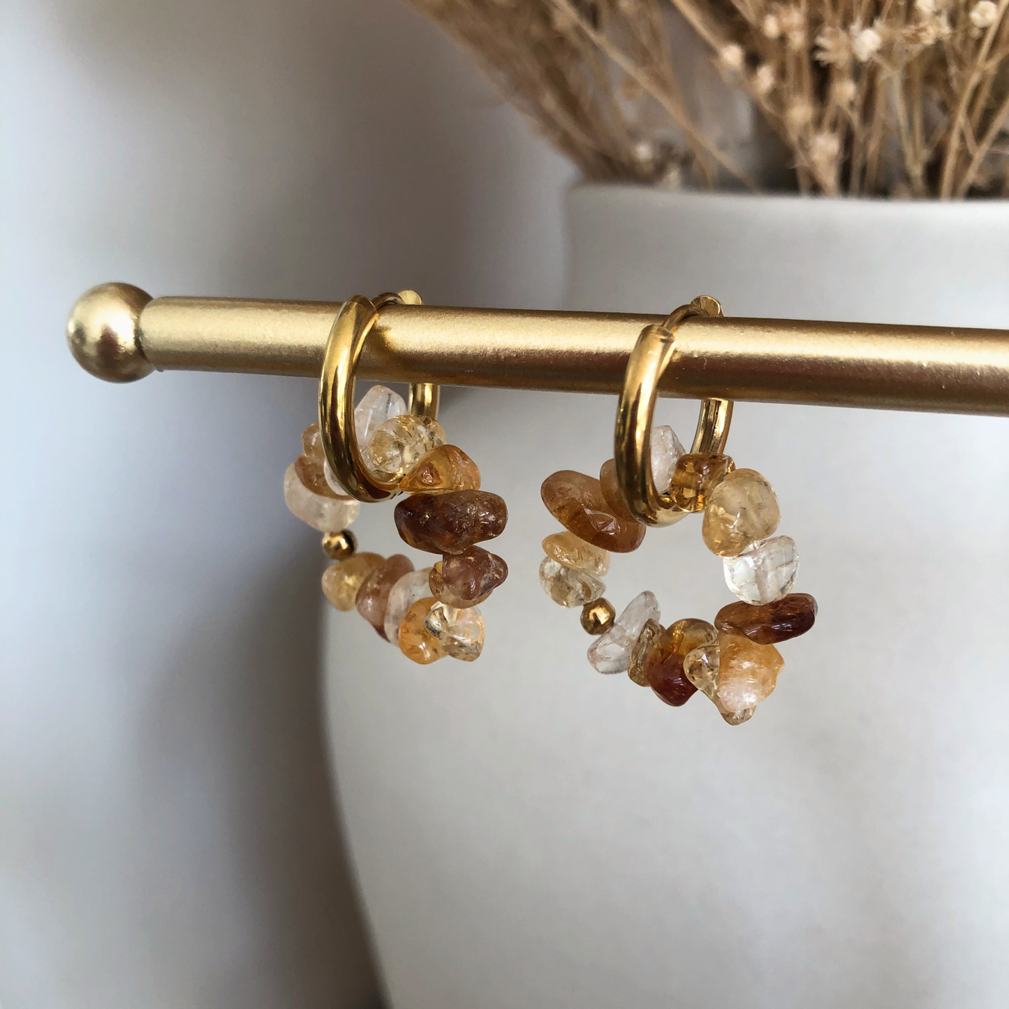 BOUCLES D'OREILLES LAURIE - créoles perles chips citrine