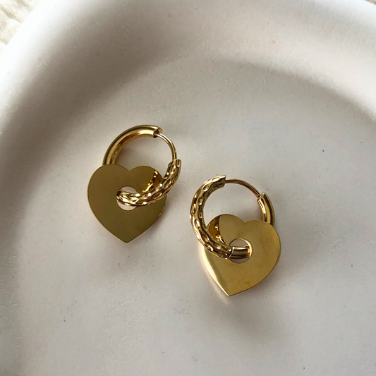 BOUCLES D'OREILLES LISA - créoles et cœur doré